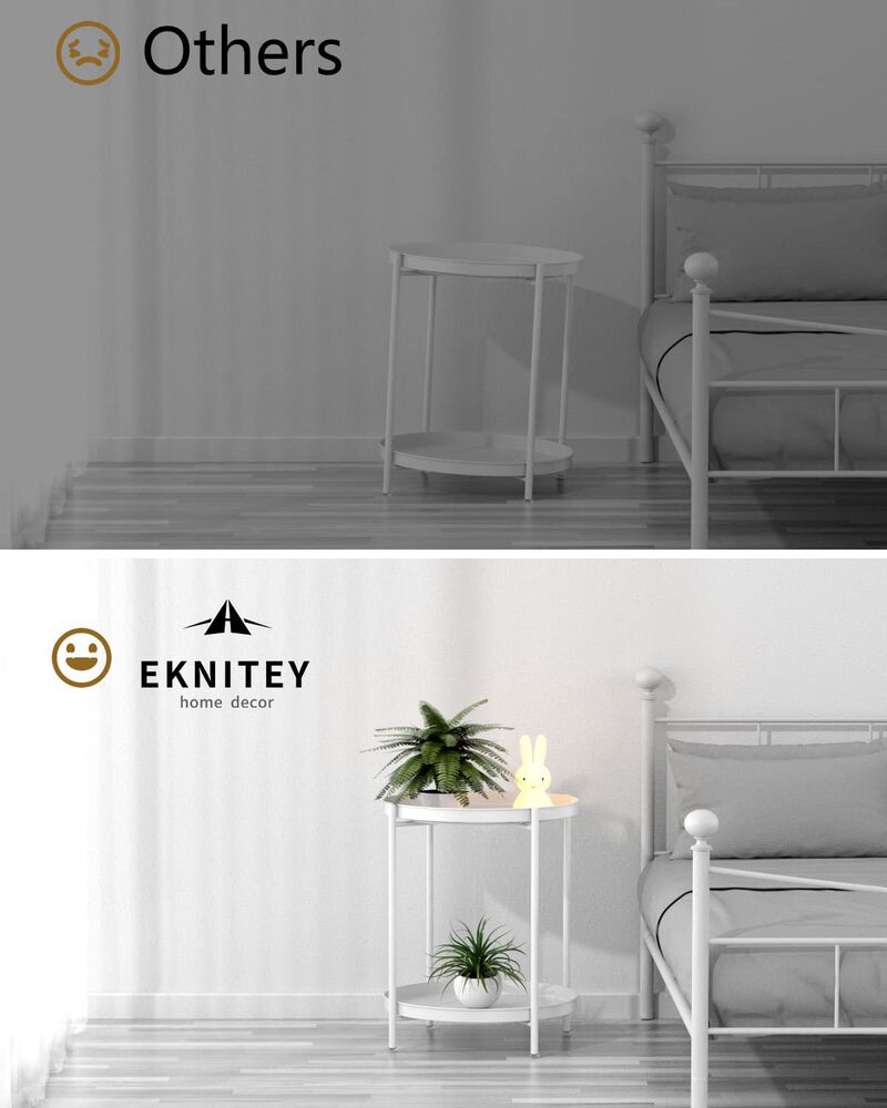 EKNITEY 2 Tier End Table - Metal Side Table Waterproof Small Sofa Coffee Side Tables Bedroom Indoor Outdoor with Removable Tray