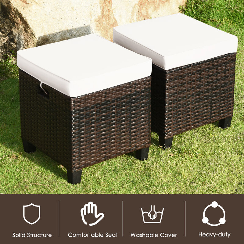 2 Pieces Patio Rattan Ottoman Set with Removable Cushions