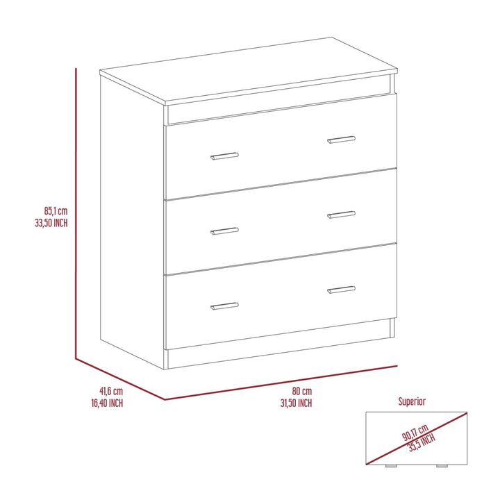 Georgia Three Drawer Dresser, Metal Handles, Superior Top -Black