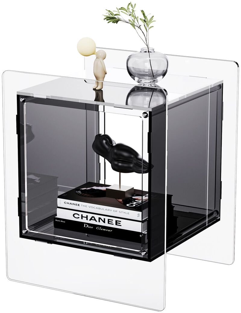 solaround Acrylic Nightstand Colorful Bedside Table with Open Storage Shelf,Clear Side Table for Living Room (1, Pink)