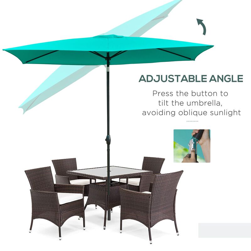 6.6 X 10 ft Rectangular Market Umbrella Patio Outdoor Table Umbrellas with Crank & Push Button Tilt, Teal
