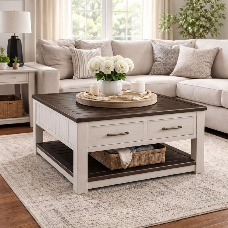 Barb Coffee Table, 2 Drawers and Lift Top, 36 Inch Gray Acacia Wood image number 8
