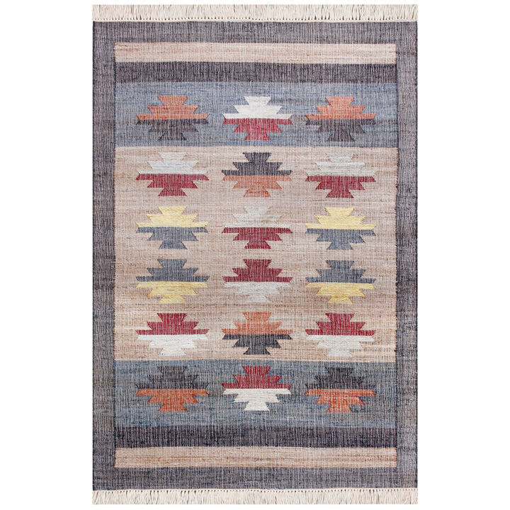 HomeRoots Geometric Hand Woven Area Rug With Fringe