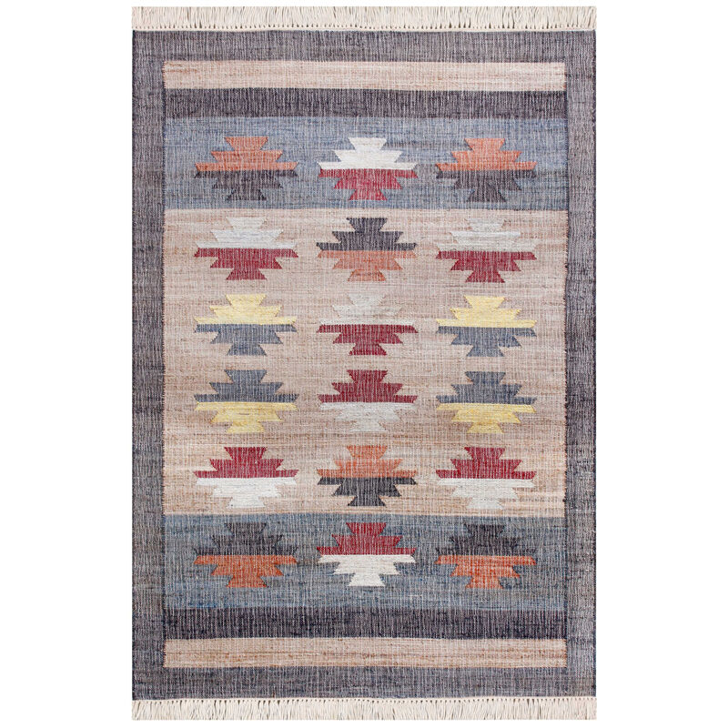 HomeRoots Geometric Hand Woven Area Rug With Fringe image number 0
