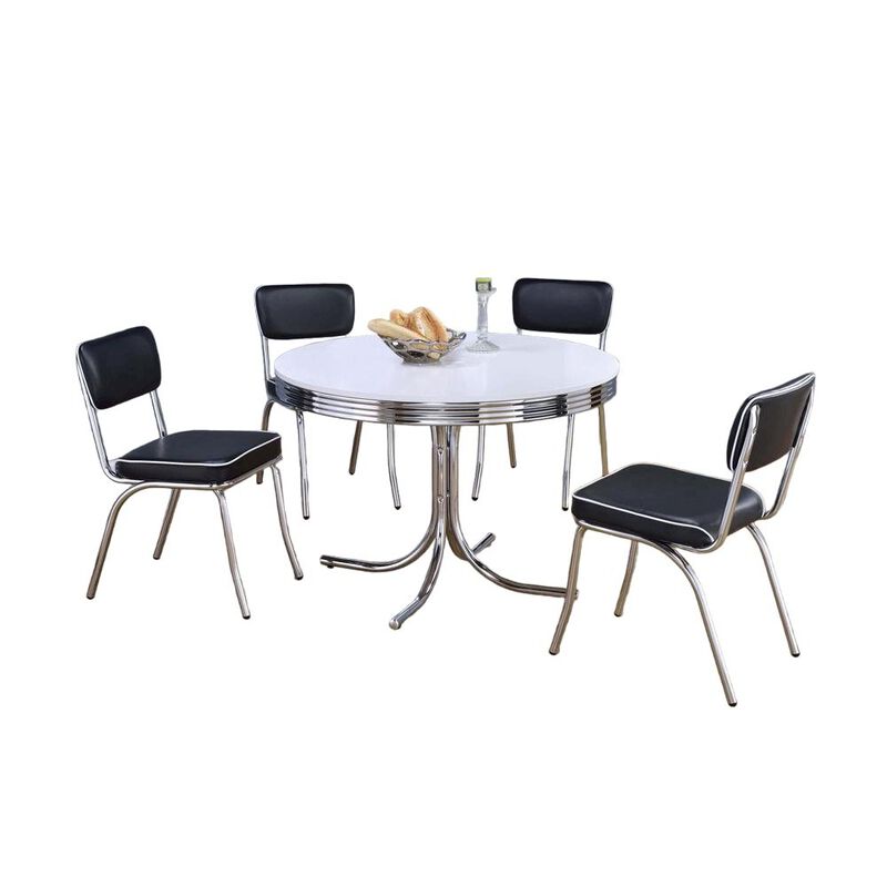 Coaster Retro 5-piece Round Dining Set Glossy White and Black