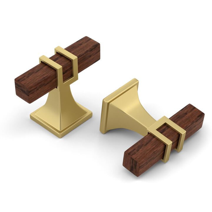 Lepatape 10 Pack Wood Grain and Gold Cabinet Knobs, Gold T-bar Knobs Square Drawer Knobs, Brushed Brass Knobs Gold Knobs Dresser