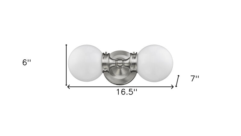 Hivvago Two Light Silver Wall Sconce with Round Frosted Glass Shade