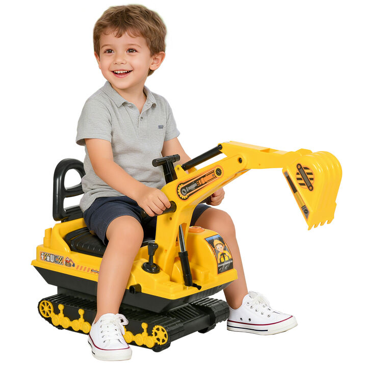 BreeBe No Power Ride On Excavator Toy Tractors Digger Movable Scooter Walker Pretend Play Toddler Construction Truck Basket Storage