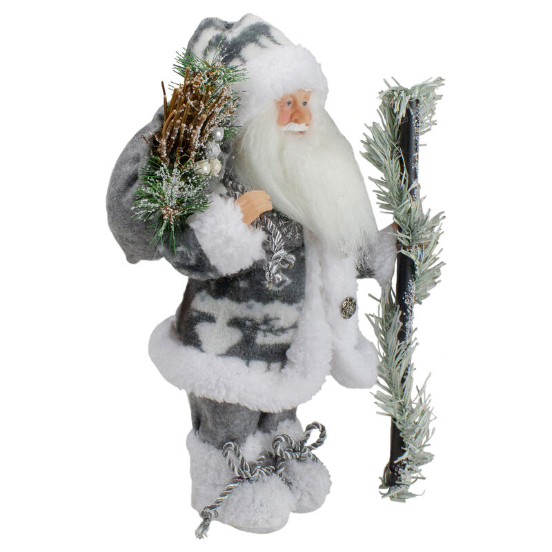 12" Country Patchwork Gray and White Santa Claus Christmas Figure image number 3