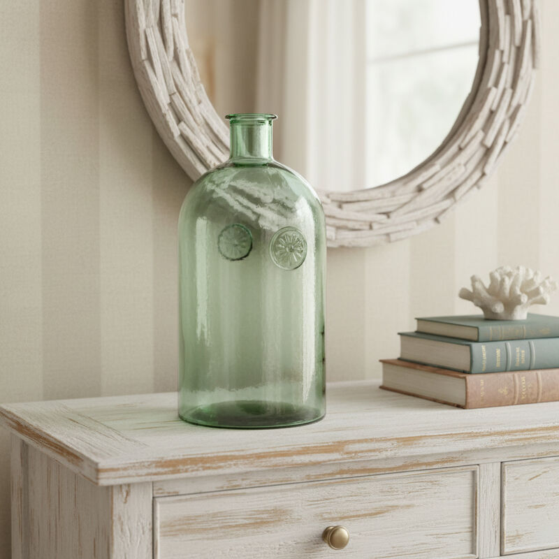 HomeRoots 12" Green Bud Glass Table Vase image number 1