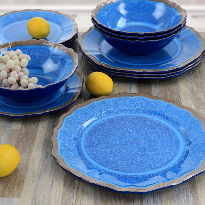 Elama Roma 12 Piece Melamine Dinnerware Set in Blue