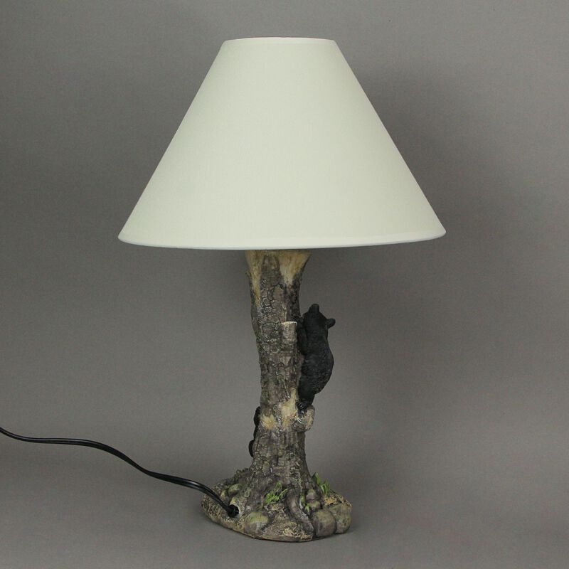 Rustic Black Bear Cubs Climbing Tree For Honey Table Lamp Beige Fabric Shade image number 2