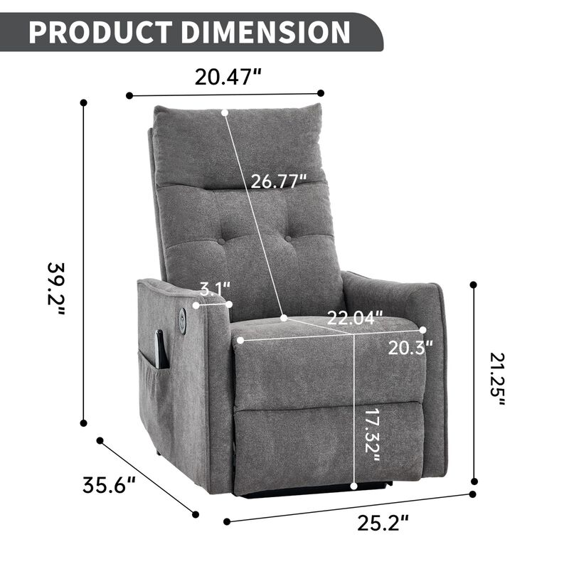 Chenille Power Lift Recliner Chair 155&deg; Recliner with Massage Heat & USB image number 9