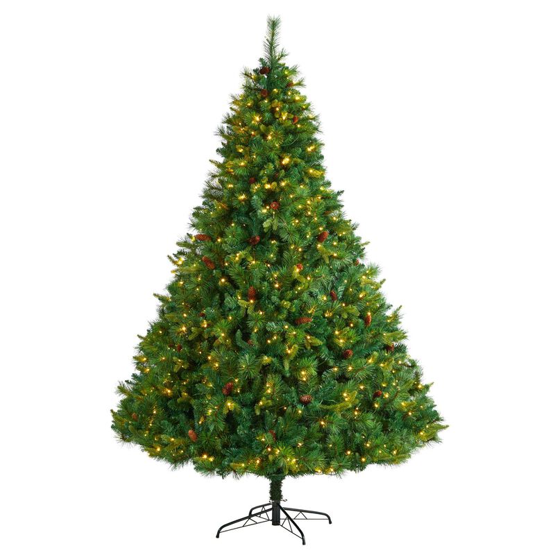 Nearly Natural 8-ft West Virginia Full Bodied Mixed Pine Artificial Christmas Tree with 700 Clear LED Lights and Pine Cones