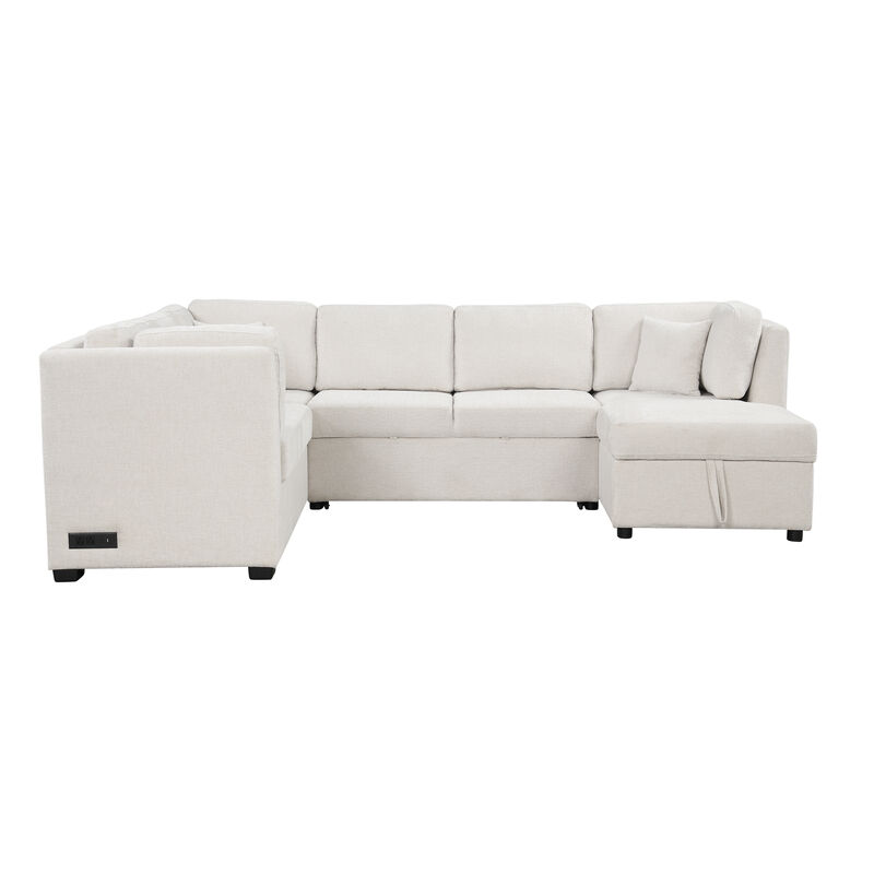 Merax U-shaped Sectional Sofa Pull Out Sofa Bed with 2 USB Ports image number 0