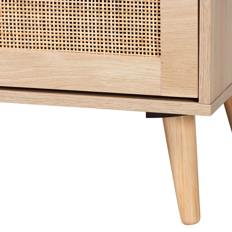 Baxton Studio Sebille  Light Brown Finished Wood 2 Door TV Stand with Natural Rattan image number 6