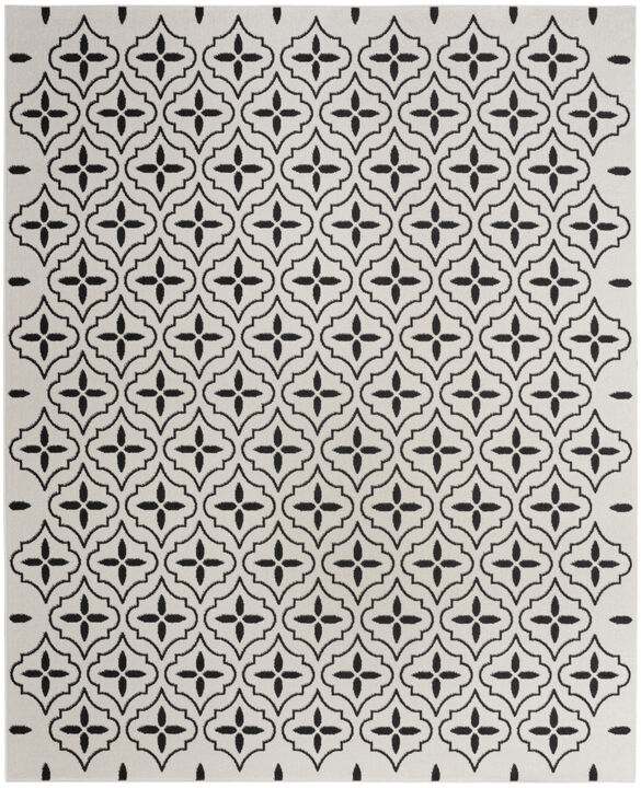HomeRoots 6' X 9' Ivory And Black Geometric Indoor Outdoor Area Rug