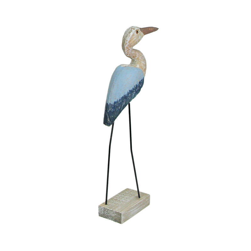 16 Inch Hand Carved Wood Blue Heron Bird Statue Home Coastal Decor Sculpture Art image number 2