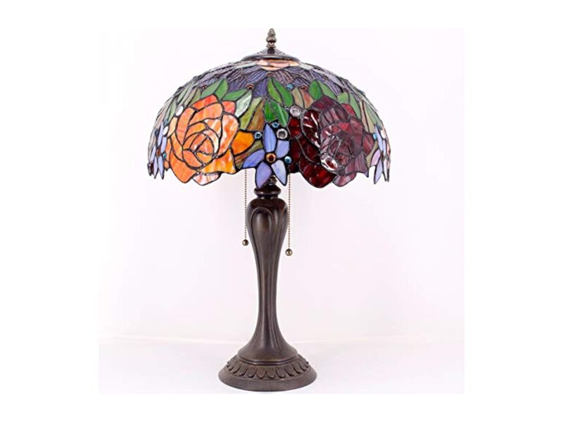 Tiffany Style Stained Glass Rose Table Lamp For Living Room Bedroom Home Office image number 2