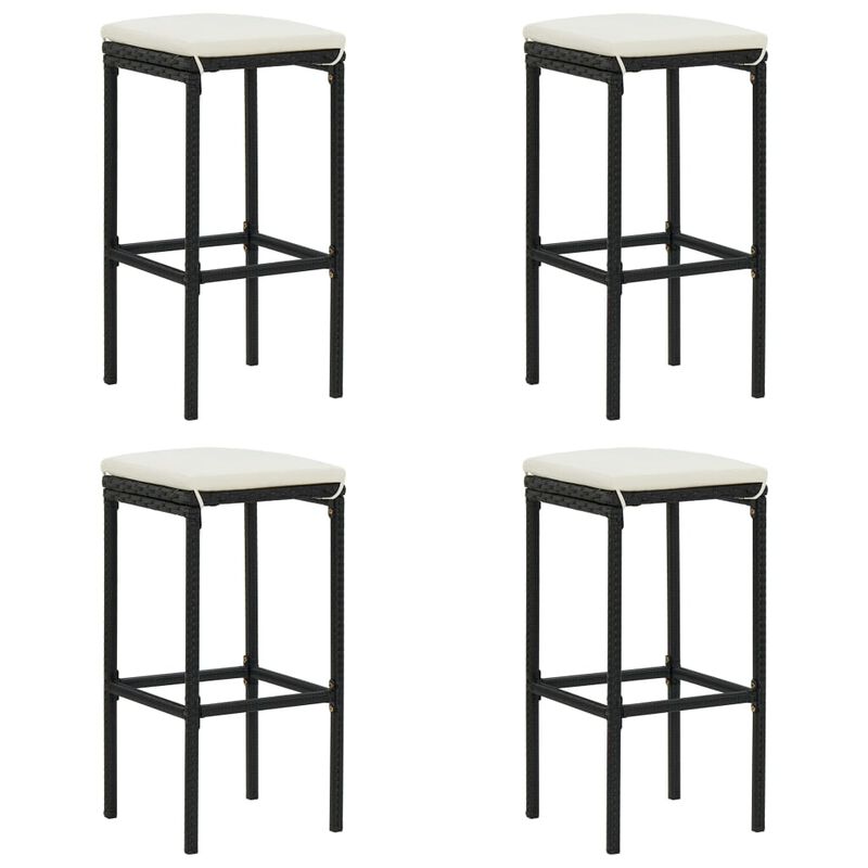 vidaXL Bar Stools with Cushions 4 pcs Black Poly Rattan