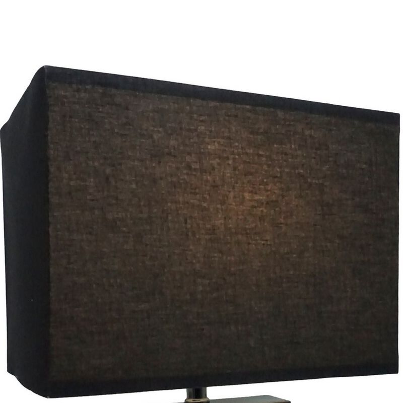 Rohi 22 Inch Table Lamp, Black Fabric Shade, Nickel Base, LED Accents - Benzara