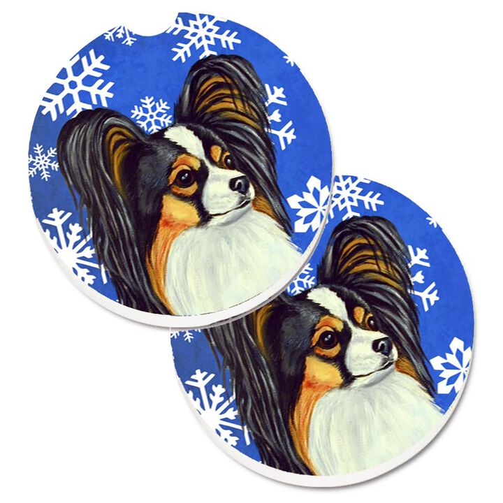 Caroline's Treasures Papillon Winter Snowflakes Holiday Set of 2 Cup Holder Car Coasters LH9300CARC, 2.56, Multicolor
