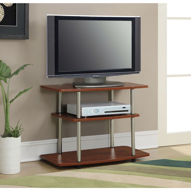 QuikFurn Modern Wood and Metal TV Stand in Cherry Brown Finish