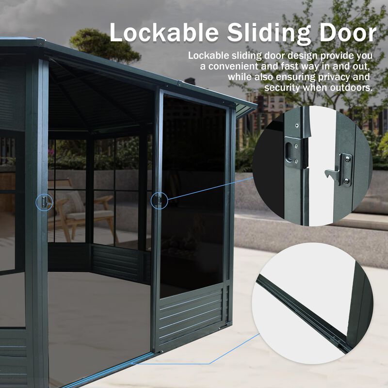 Mondawe 13x13ft Sunroom,Durable Aluminum/Steel Frame,Lockable Sliding Door & Slope Roof Drainage image number 3