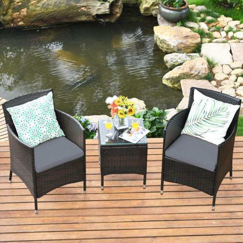 Hivvago 3 Pieces Ergonomic Wicker Patio Conversation Set