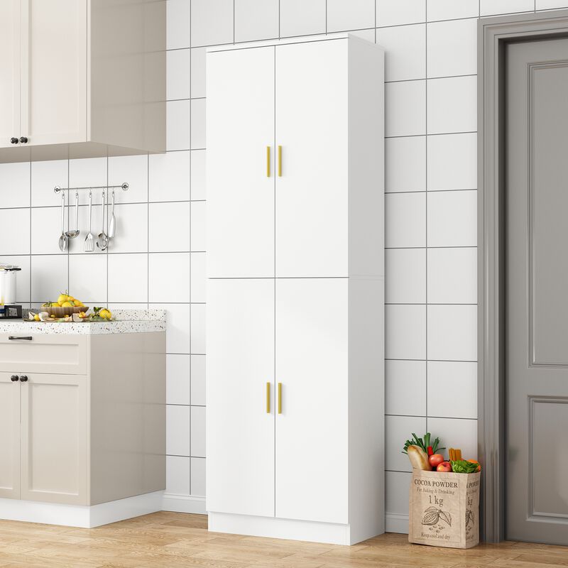 White Wooden Sideboard, Storage Cabinet, Food Pantry, Bookcase with Adjustable Shelves