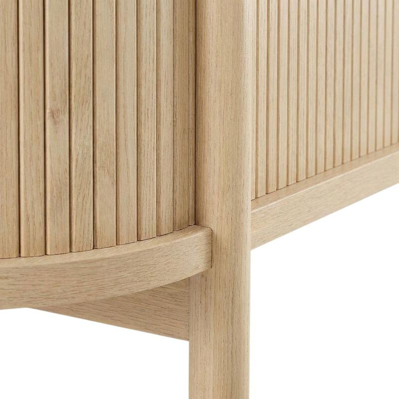 Curved TV Stand in Brown, Rubberwood Solids, Walnut Veneers, Stylish Storage image number 6