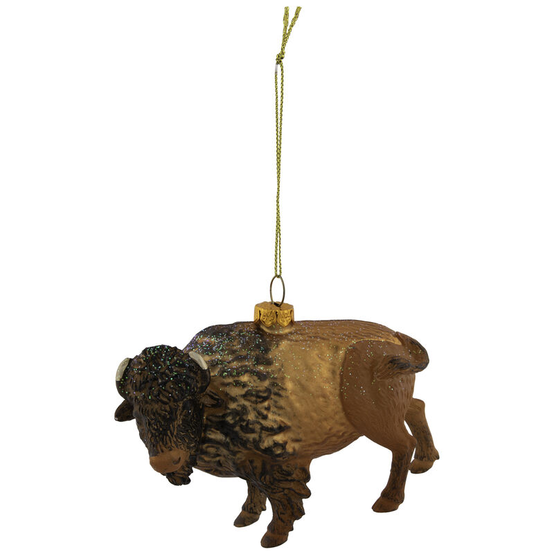 4.25" Glittered Copper Glass Buffalo Christmas Ornament image number 1