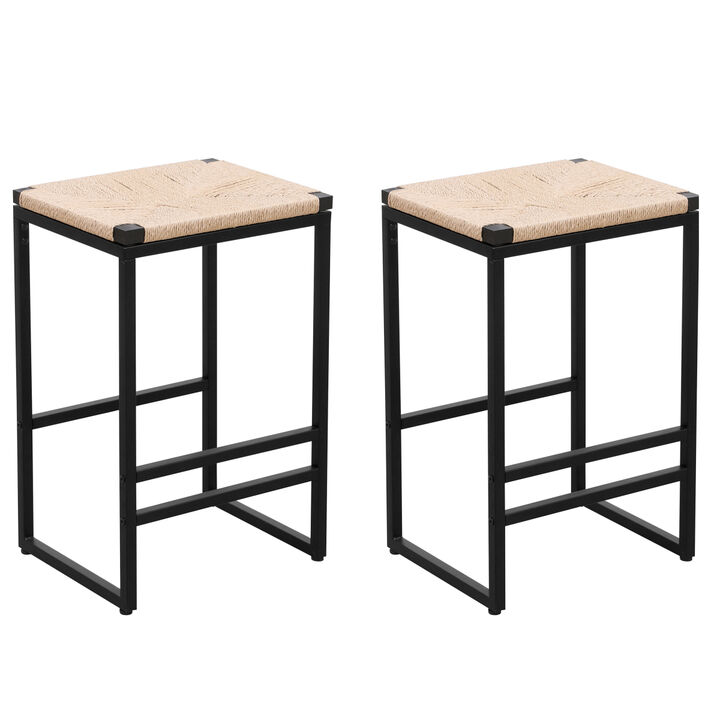 Set of 2 Backless Bar Stools for Kitchen Counter Paper Rope Woven Dining Chairs for Home & Kitchen (Paper Rope Backless)
