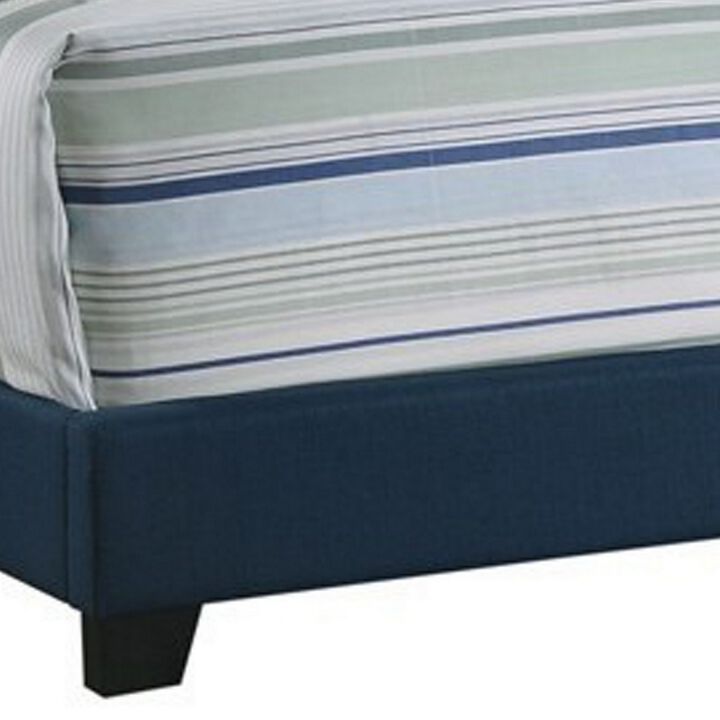 Fabric Upholstered Wooden Demi Wing Queen Bed with Camelback Headboard,Blue-Benzara