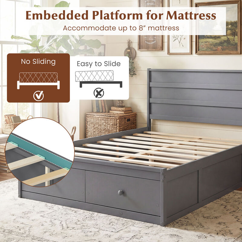Full Wood Platform Bed Frame with Built-In Storage Drawers image number 5