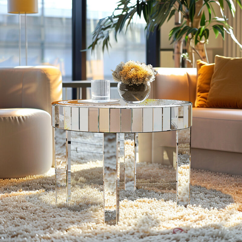 Silver Mirrored Coffee Table with Bling Diamonds Inlay image number 6