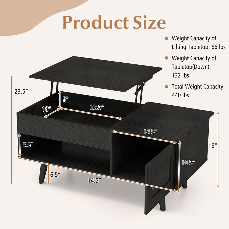 Lift Top Coffee Table with Storage and Hidden Compartment image number 4