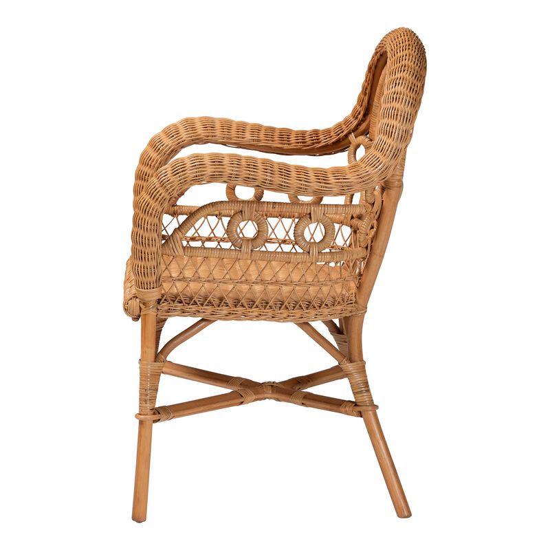 bali & pari Abigale Natural Rattan Dining Chair - Handwoven Wicker Accent Chair with Arms and Openwork Frame for Kitchen or Dining Room image number 2