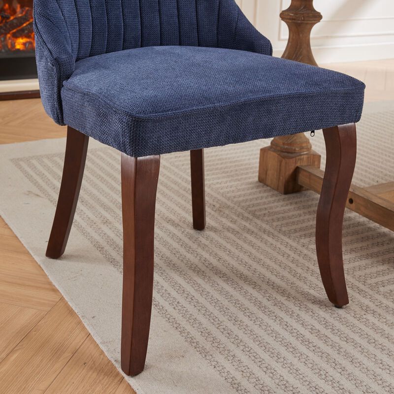 Whisen 2-Piece 25inch Dining Chairs, Rayon Linen Upholstered Channel Tufted with Curved Solid Wood Legs for Kitchen Dining Room image number 8