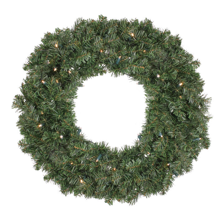 Pre-Lit LED Canadian Pine Artificial Christmas Wreath  24-Inch  Clear Lights