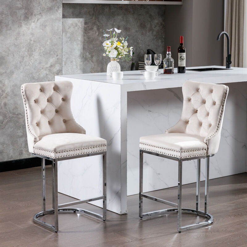 Streamdale 2-Pack Modern Velvet Bar Stools with Metal Legs image number 1