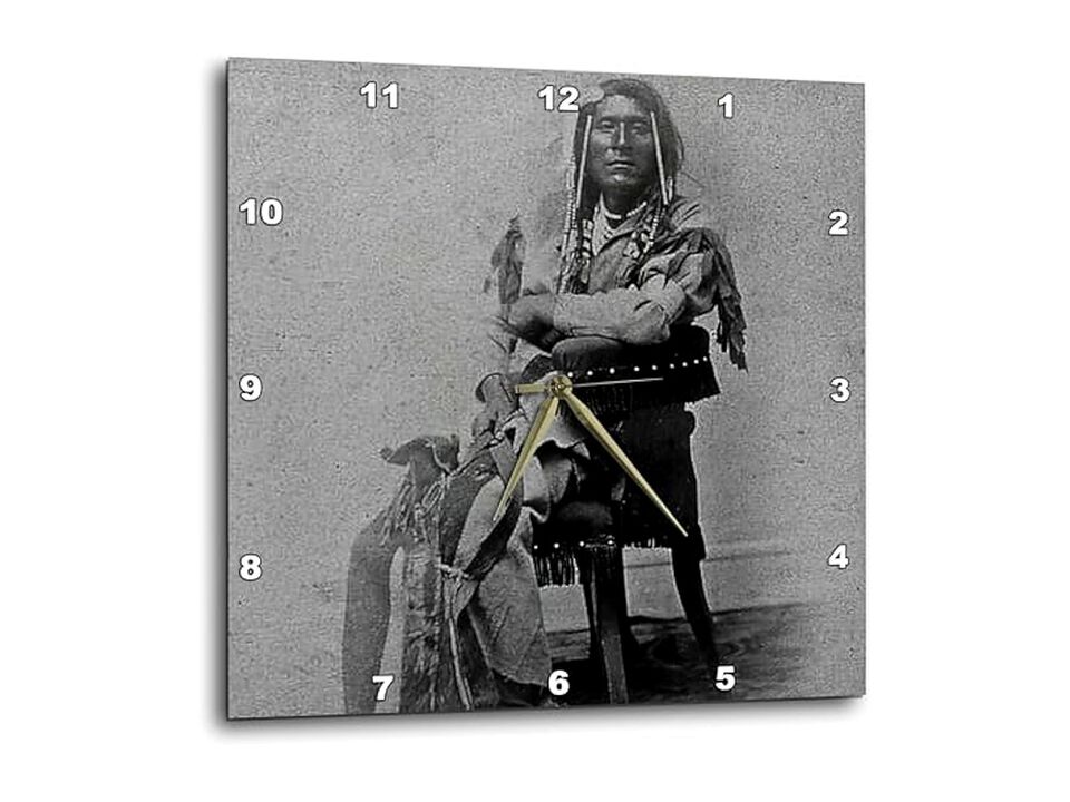 Portrait Native American Son Washikee Wall Clock 10 Inch Black Home Decor