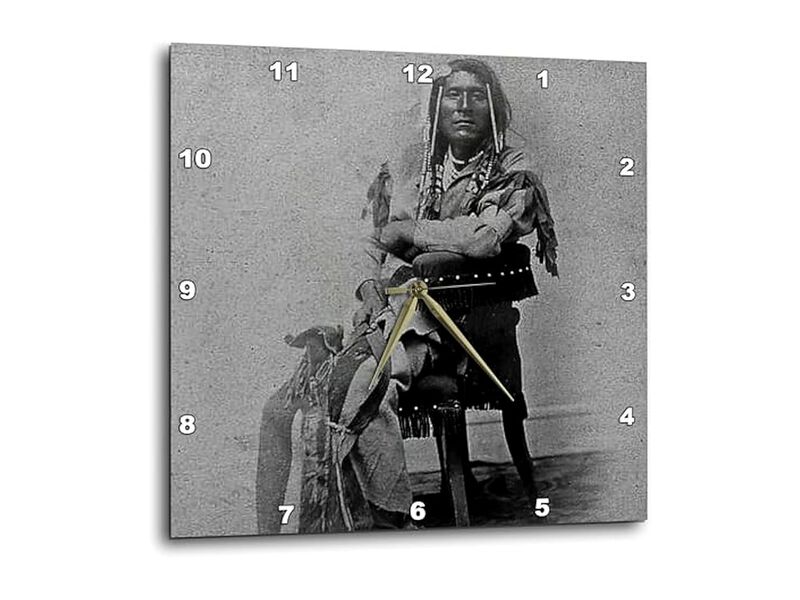 Portrait Native American Son Washikee Wall Clock 10 Inch Black Home Decor image number 0