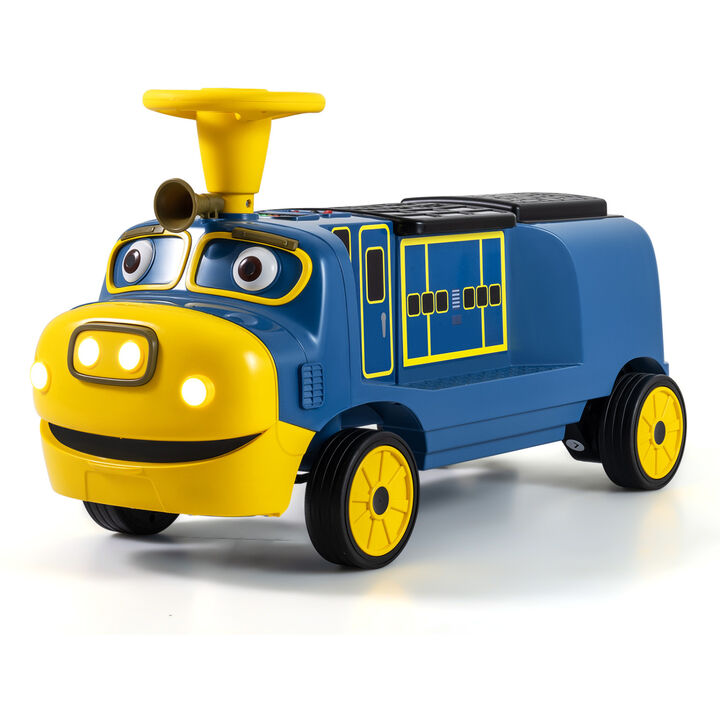 12V Kids Ride On Train with 2 Seats Height Adjustable Seat and Music for Backyard