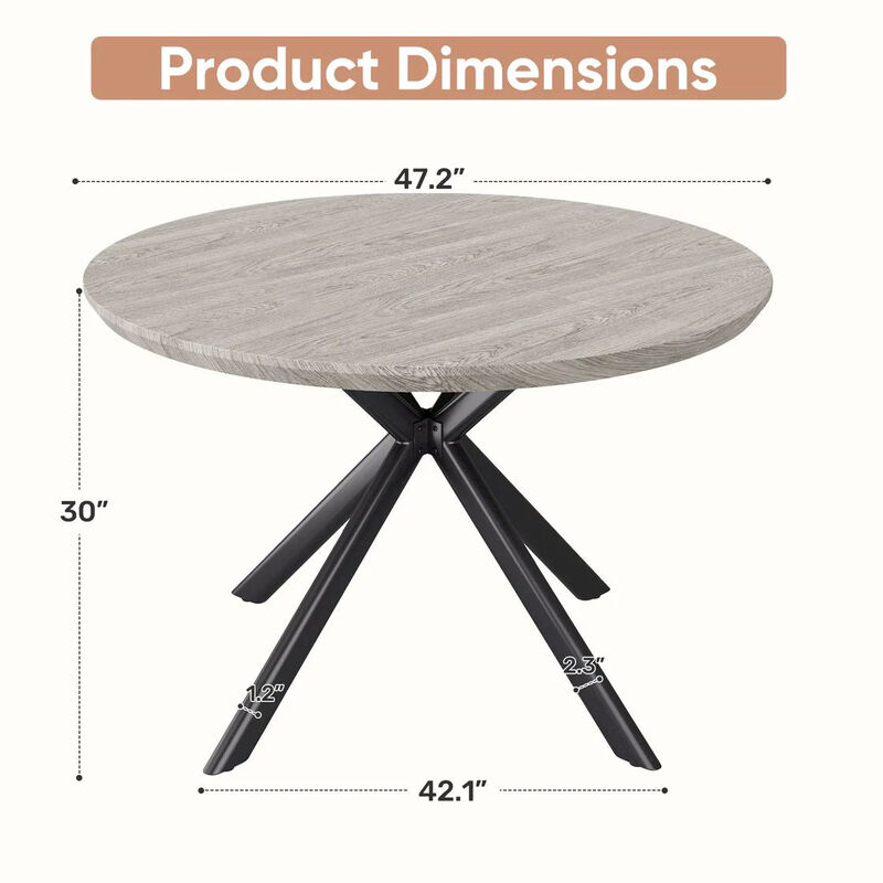 Envelor Round Solid Wood Dining Table with Metal Legs image number 5