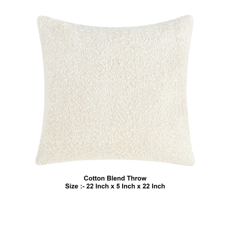 Sue Square Accent Throw Pillow, 22 Inch Ivory Cotton Blend Textured - Benzara