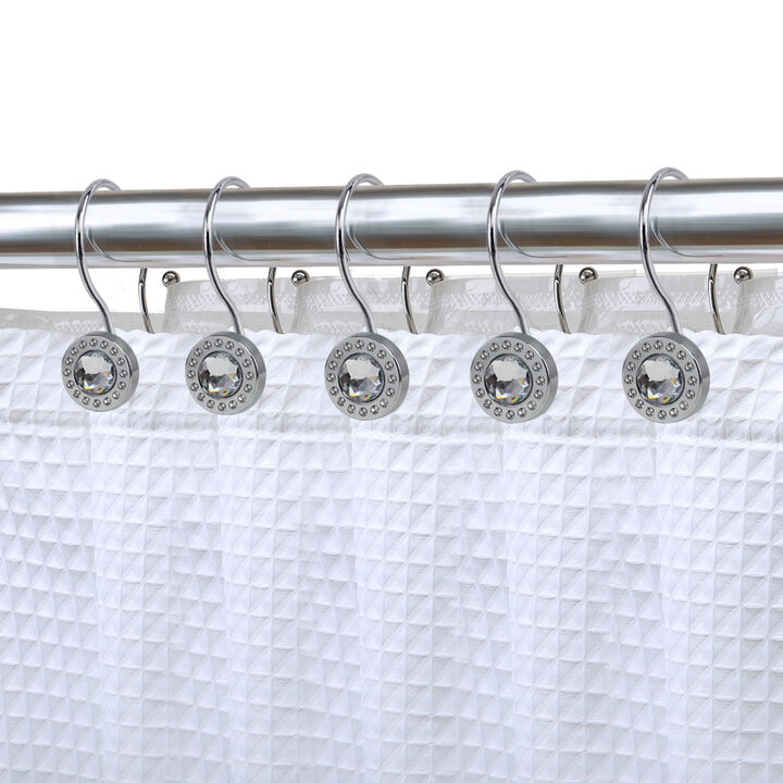 Utopia Alley Rust-Resistant Metal Double Shower Curtain Hooks with Large Center Crystal, Shower Hooks Hangers for Bathroom, Kitchen Utensils, Curtains, Clothing, Towels etc - Set of 12