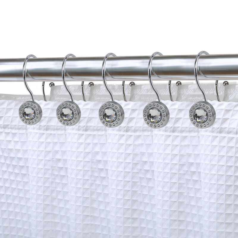 12-Piece Resistant Metal Double Shower Curtain Hooks with Large Center Crystal image number 1