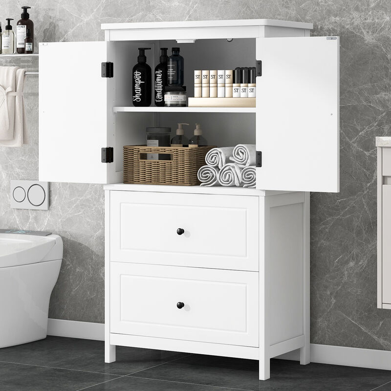 Whisen Bathroom Storage Cabinet, Cabinet with Double Doors, Drawers and Adjustable Shelf