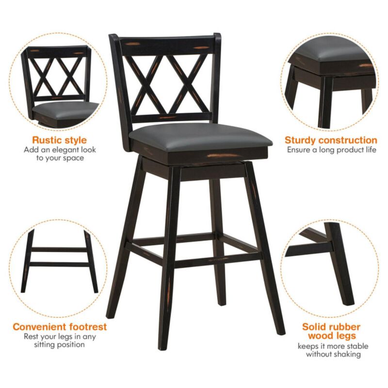 2 Pieces 29 Inch Swivel Counter Height Barstool Set With Rubber Wood Legs